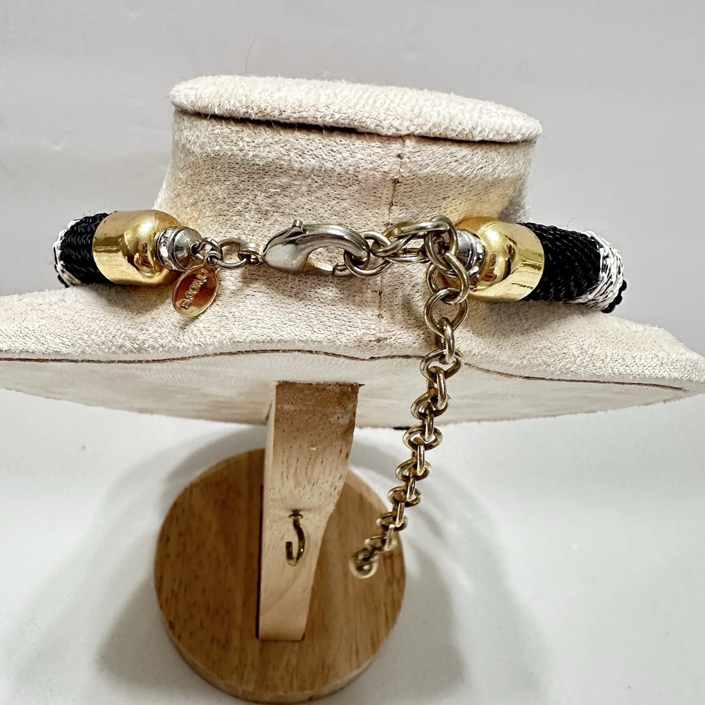 Chico's "Farrah" Black/Gold/White/Silver Beaded‎ Chain Mixed Media Necklace - Picture 7 of 7